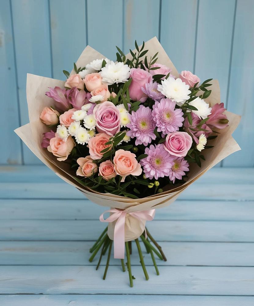 Букет цветов из: Хризантемы, Розы и Альстромерии в Уке