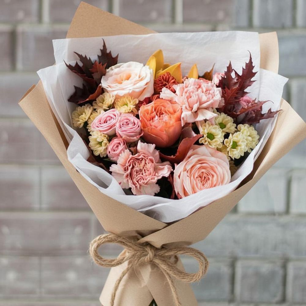 Букет цветов из: Гвоздики, Хризантемы и Розы в Уке