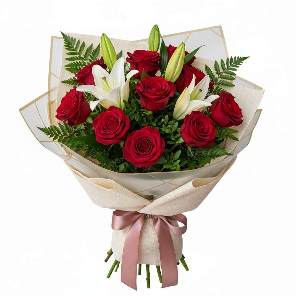 Букет цветов из: Лилии и Розы в Уке