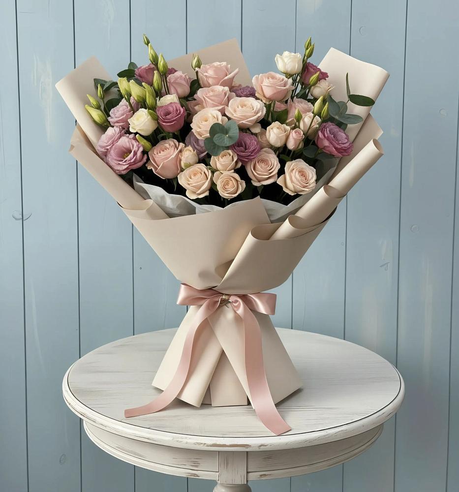 Букет цветов из: Розы и Лизиантусы в Уке