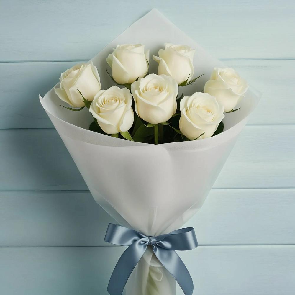 Букет 7 Белых роз Эдлесс Лав в Уке